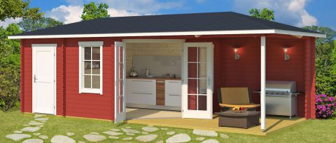 Abri de jardin G250 Rouge suédois avec plancher - 40 mm Maison en madriers, Surface au sol : 21 m², Toit en pignon