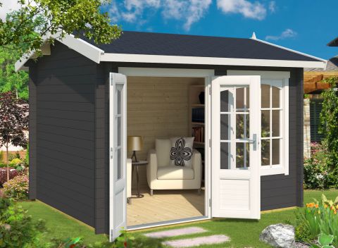 Abri de jardin G172 Gris carbone avec plancher - 44 mm Maison en madriers, surface : 7,02 m², Toit à deux versants