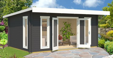 Abri de jardin G18 Gris carbone avec plancher - 44 mm Maison en madriers, Surface au sol : 17,50 m², Toit à une pente