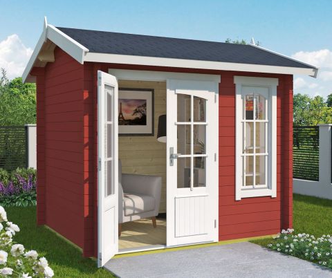 Abri de jardin G222 Rouge suédois avec plancher - 44 mm Maison en madriers, surface au sol : 4,61 m², Toit à deux versants
