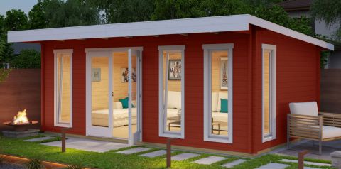 Abri de jardin G287 Rouge suédois avec plancher - 44 mm Maison en madriers, surface au sol : 20,40 m², Toit à une pente