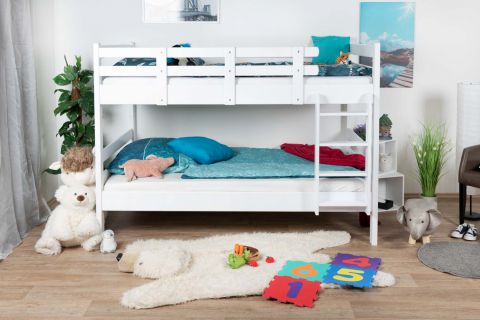 Lits superposés pour enfants "Easy Premium Line" K24/n, tête et pied de lit droits, en hêtre massif laqué blanc - Surface de couchage : 120 x 190 cm, séparable