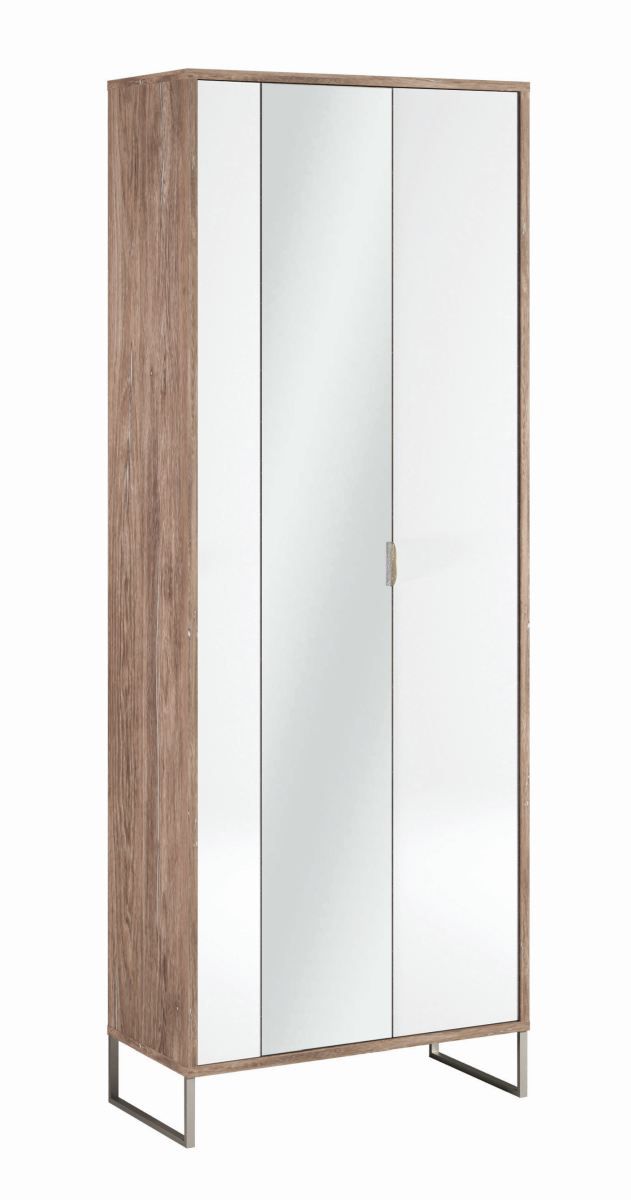 Armoire avec miroir Albondon 15, Couleur : Chêne / Blanc brillant - Dimensions : 188 x 71 x 35 cm (h x l x p)