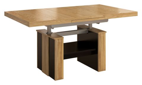 Table de salle à manger "Belica" 09, réglable en hauteur, couleur : chêne naturel / noir, partiellement massif - Dimensions : 61 - 79 x 130 - 170 x 80 cm (H x L x P)