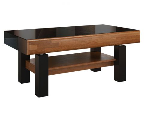 Table basse "Postira" 23, réglable en hauteur, couleur : noyer / noir, partiellement massif - Dimensions : 52 - 76 x 120 - 160 x 70 cm (H x L x P)