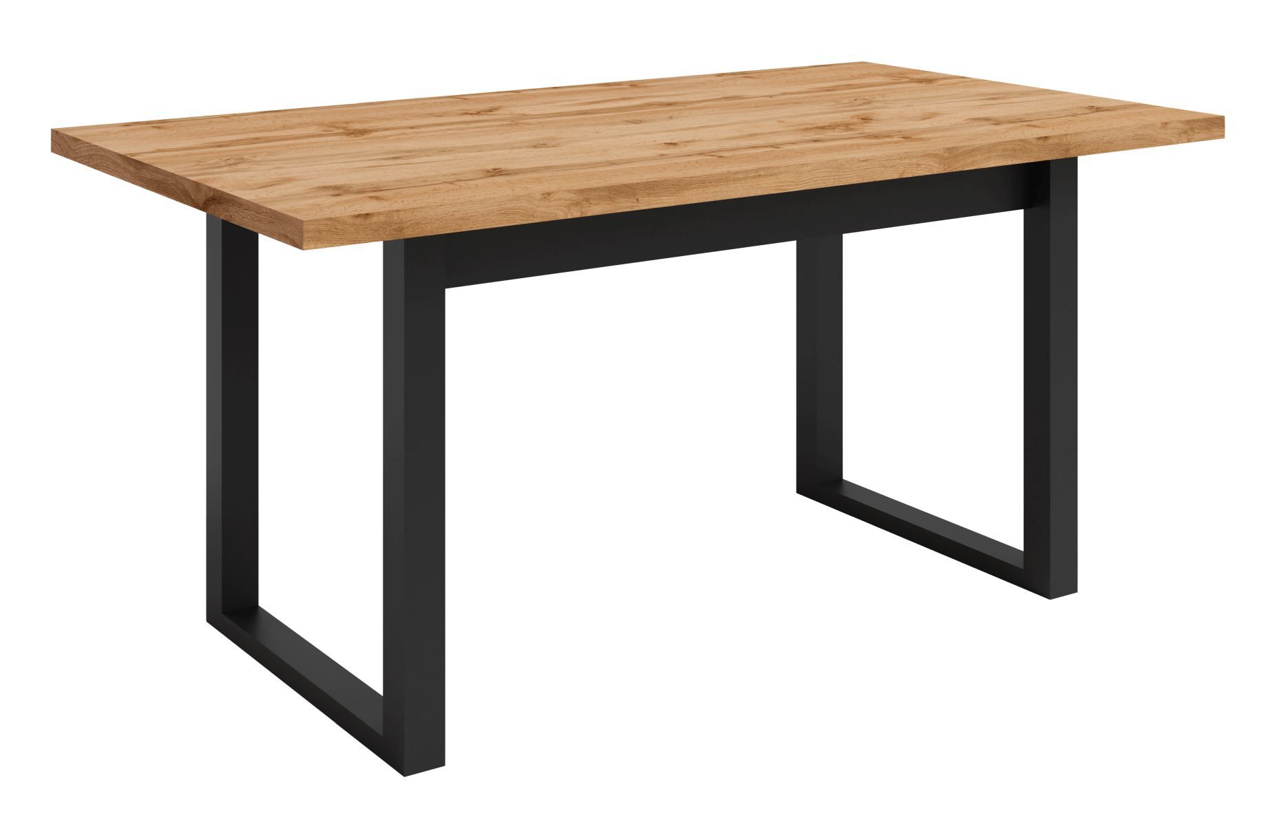 Table de salle à manger classique Merosina 11 avec beaucoup d'espace de rangement, 160 x 90 cm, Chêne Wotan / Noir mat, belles veinures et finition de qualité, robuste