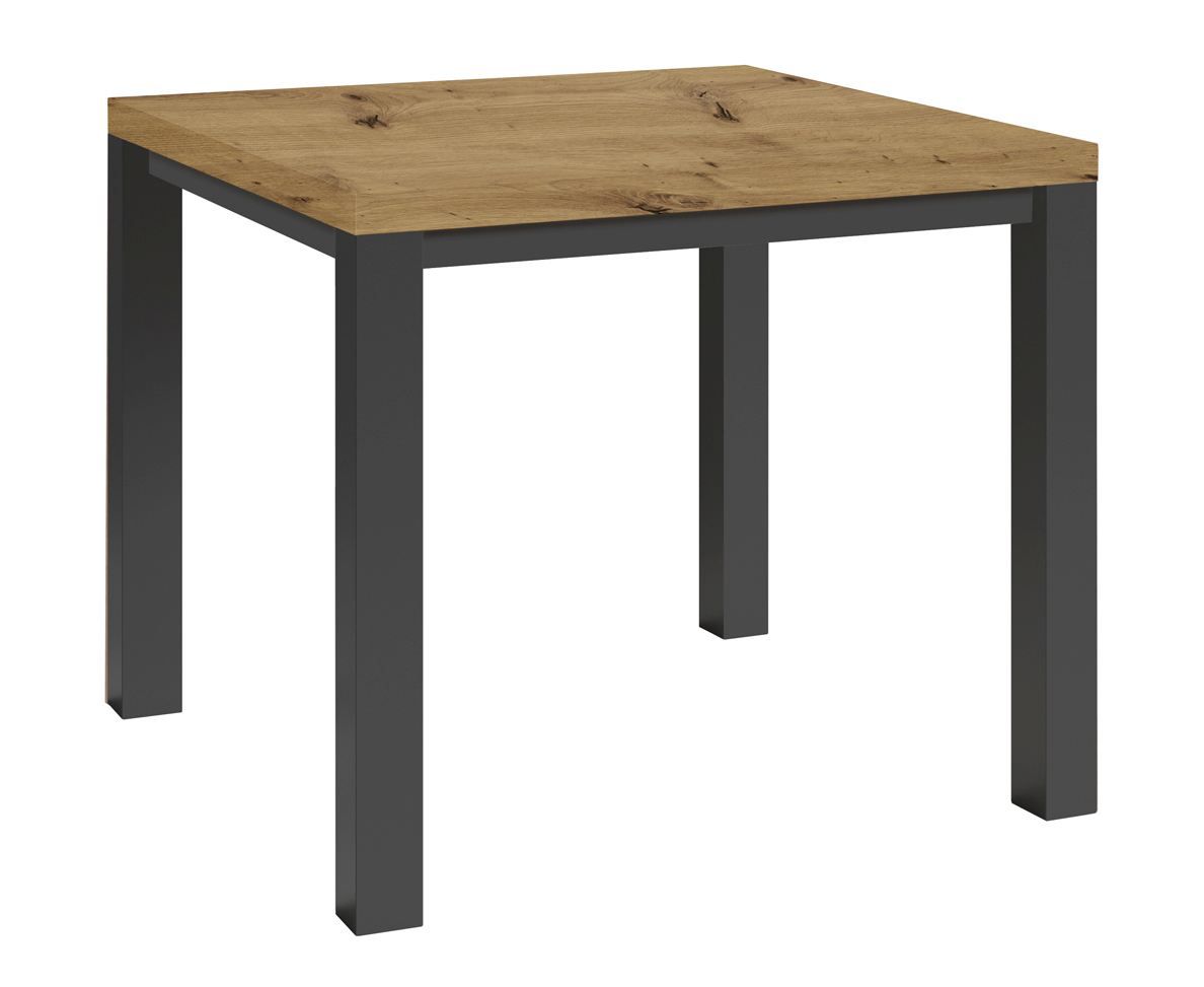 Petite table de salle à manger Varbas 01, carrée, Chêne artisan / Noir mat, 80 x 80 cm, convient bien comme table d'appoint et table de cuisine, bicolore, moderne