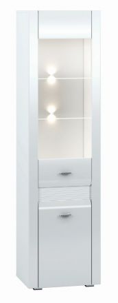 Vitrine Heber 03, couleur : blanc / blanc brillant - Dimensions : 201 x 55 x 42 cm (h x l x p), avec 2 portes et 6 compartiments