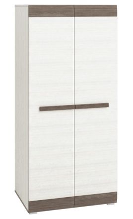 Armoire à portes battantes / armoire Knoxville 01, couleur : blanc pin / gris - Dimensions : 202 x 92 x 65 cm (h x l x p), avec 2 portes et 6 compartiments