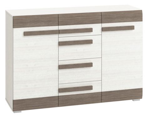 Commode Knoxville 07, couleur : pin blanc / gris - Dimensions : 97 x 138 x 42 cm (h x l x p), avec 2 portes, 4 tiroirs et 6 compartiments