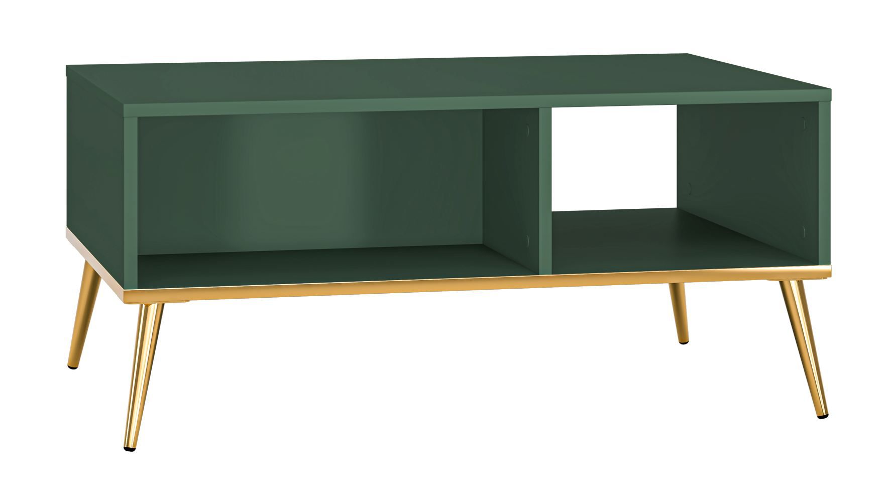 Table basse Inari 07, Couleur : Vert forêt - Dimensions : 90 x 60 x 42 cm (L x P x H), avec 3 compartiments
