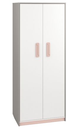 Chambre d'enfant - Armoire à portes battantes / armoire Renton 02, couleur : gris platine / blanc / rose poudré - Dimensions : 199 x 80 x 52 cm (H x L x P), avec 2 portes et 7 compartiments