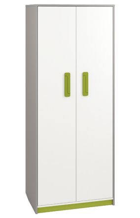 Chambre d'enfant - Armoire à portes battantes / armoire Renton 02, couleur : gris platine / blanc / vert - Dimensions : 199 x 80 x 52 cm (H x L x P), avec 2 portes et 7 compartiments