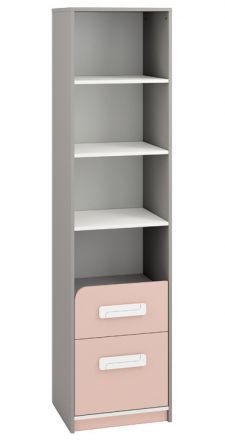 Chambre d'enfant - Étagère Renton 06, couleur : gris platine / blanc / rose poudré - Dimensions : 199 x 50 x 40 cm (H x L x P), avec 2 tiroirs et 4 compartiments
