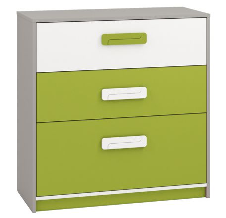 Chambre d'enfant - commode Renton 10, couleur : gris platine / blanc / vert - Dimensions : 94 x 92 x 40 cm (H x L x P), avec 3 tiroirs
