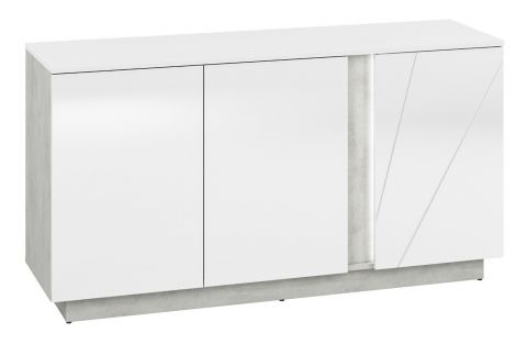 Commode Antioch 08, couleur : blanc brillant / gris clair - Dimensions : 73 x 138 x 40 cm (h x l x p), avec 3 portes et 4 compartiments