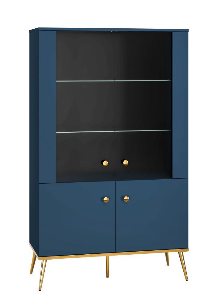 Vitrine Kumpula 02, Couleur : Bleu foncé - Dimensions : 152 x 92 x 40 cm (h x l x p), avec 4 portes et 4 compartiments