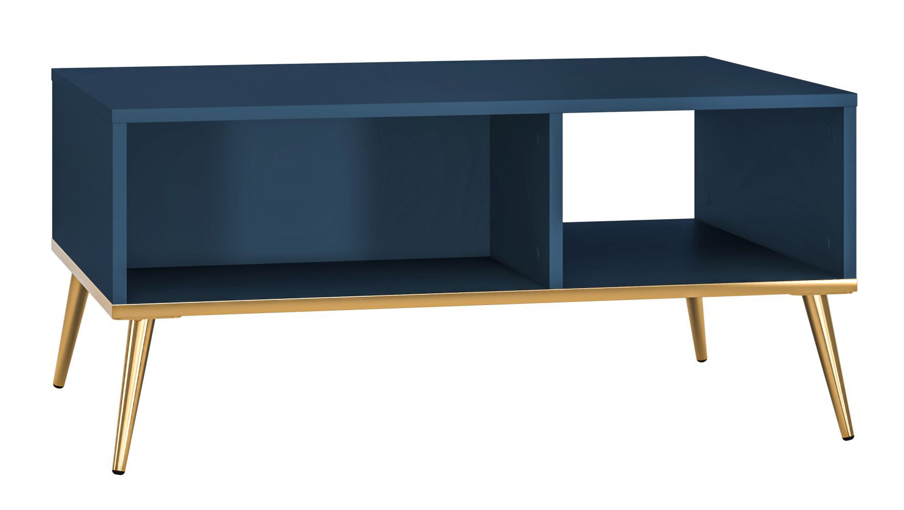 Table basse Kumpula 07, Couleur : Bleu foncé - Dimensions : 90 x 60 x 42 cm (L x P x H), avec 3 compartiments