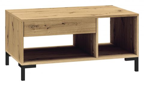 Table basse Pandrup 21, Couleur : Chêne - Dimensions : 100 x 60 x 48 cm (l x p x h), avec 1 tiroir et 2 compartiments