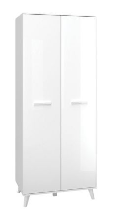 Armoire à portes battantes / armoire Kaskinen 01, Couleur : Blanc / Blanc brillant - Dimensions : 198 x 80 x 51 cm (h x l x p), avec 2 portes et 2 compartiments