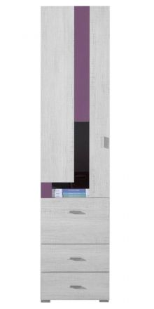 Chambre d'adolescents - Armoire "Emilian" 05, pin blanchi / violet - Dimensions : 195 x 45 x 40 cm (H x L x P)