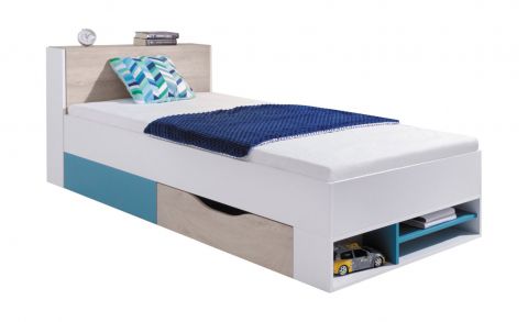 lit d'enfant / lit de jeunesse Aalst 28, couleur : chêne / blanc / bleu - surface de couchage : 90 x 200 cm