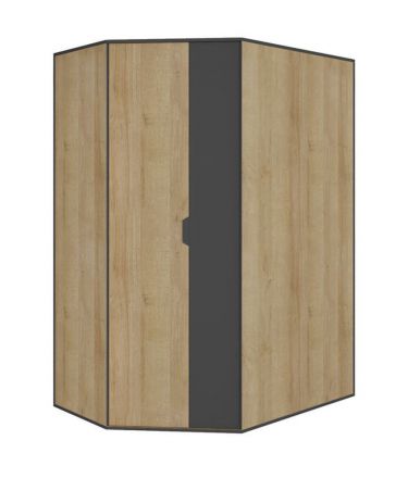Armoire à portes battantes de la chambre des jeunes / armoire d'angle Sprimont 01, couleur : gris / chêne - Dimensions : 195 x 145 x 95 cm (H x L x P)