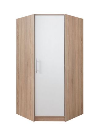 Armoire à portes battantes / armoire d'angle Hannut 09, couleur : blanc / chêne - Dimensions : 190 x 95 x 95 cm (H x L x P)