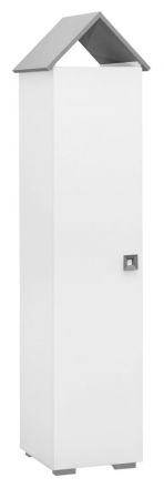 Chambre d'enfant - armoire à portes battantes / armoire Daniel 04, couleur : blanc / gris - 191 x 48 x 46 cm (H x L x P)