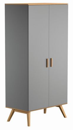 Armoire à portes battantes / armoire Skady 08, couleur : gris / chêne - Dimensions : 208 x 100 x 58 cm (h x l x p)