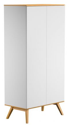 Armoire à portes battantes / armoire Naema 04, couleur : blanc / chêne - Dimensions : 208 x 100 x 58 cm (H x L x P)