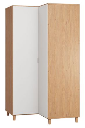 Armoire à portes battantes / armoire d'angle Arbolita 18, couleur : chêne / blanc - Dimensions : 195 x 102 x 104 cm (H x L x P)