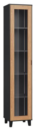 Vitrine Leoncho 35, couleur : noir / chêne - Dimensions : 195 x 39 x 40 cm (H x L x P)