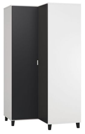 Armoire à portes battantes / armoire d'angle Vacas 14, couleur : blanc / noir - Dimensions : 195 x 102 x 104 cm (H x L x P)