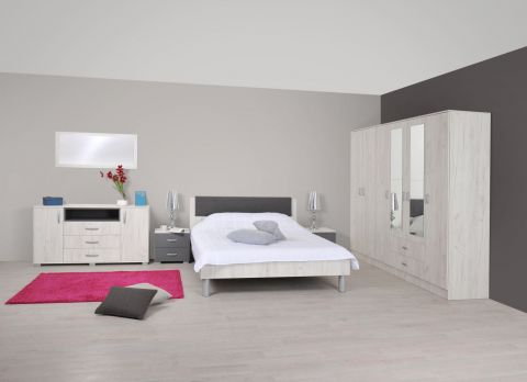 Chambre à coucher complète - Set B Sidonia, 8 pièces, couleur : blanc chêne / anthracite