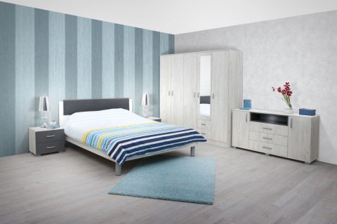 Chambre à coucher complète - Ensemble D Sidonia, 7 pièces, couleur : chêne blanc / anthracite