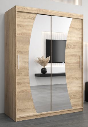 Armoire à portes coulissantes / Penderie Combin 03 avec miroir, Couleur : Chêne de Sonoma - Dimensions : 200 x 150 x 62 cm (H x L x P)