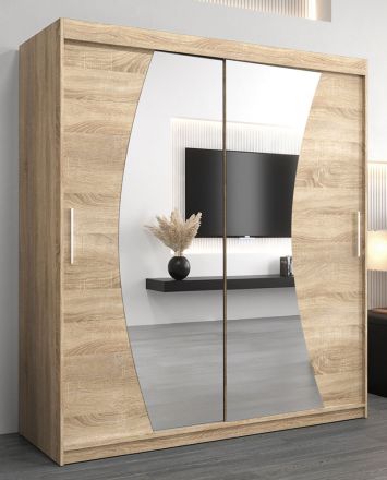 Armoire à portes coulissantes / Penderie Combin 04 avec miroir, Couleur : Chêne de Sonoma - Dimensions : 200 x 180 x 62 cm (H x L x P)