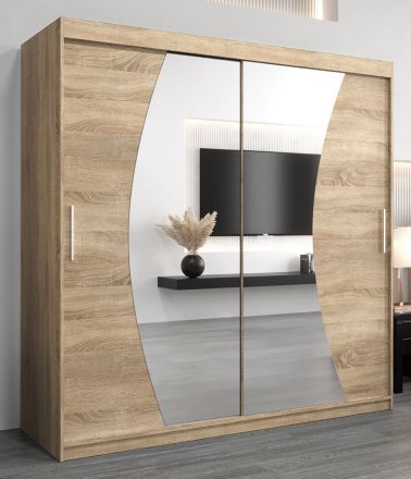  Armoire à portes coulissantes / Penderie Combin 05 avec miroir, Couleur : Chêne de Sonoma - Dimensions : 200 x 200 x 62 cm (H x L x P)