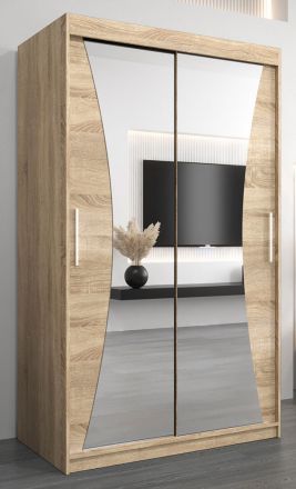 Armoire à portes coulissantes / Penderie Serbota 02 avec miroir, Couleur : Chêne de Sonoma - Dimensions : 200 x 120 x 62 cm ( H x L x P )