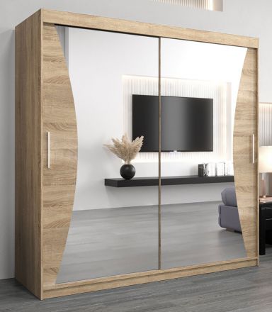 Armoire à portes coulissantes / Penderie Serbota 05 avec miroir, Couleur : Chêne de Sonoma - Dimensions : 200 x 200 x 62 cm (H x L x P)