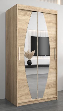 Armoire à portes coulissantes / Penderie Calvitero 01 avec miroir, Couleur : Chêne de Sonoma - Dimensions : 200 x 100 x 62 cm ( H x L x P)