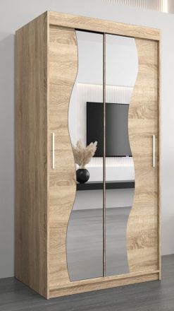 Armoire à portes coulissantes / Penderie Robinyera 01 avec miroir, Couleur : Chêne de Sonoma - Dimensions : 200 x 100 x 62 cm ( H x L x P)