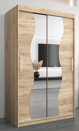 Armoire à portes coulissantes / Penderie Robinyera 02 avec miroir, Couleur : Chêne de Sonoma - Dimensions : 200 x 120 x 62 cm ( H x L x P)