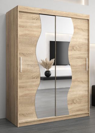 Armoire à portes coulissantes / Penderie Robinyera 03 avec miroir, Couleur : Chêne de Sonoma - Dimensions : 200 x 150 x 62 cm ( H x L x P)