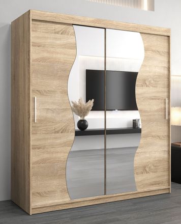 Armoire à portes coulissantes / Penderie Robinyera 04 avec miroir, Couleur : Chêne de Sonoma - Dimensions : 200 x 180 x 62 cm ( H x L x P)