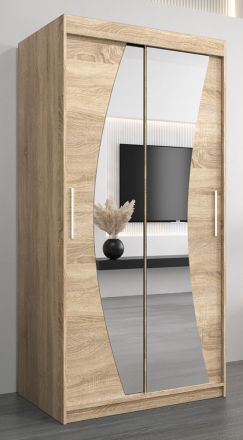 Armoire à portes coulissantes / Penderie Combin 01 avec miroir, Couleur : Chêne de Sonoma - Dimensions : 200 x 100 x 62 cm (H x L x P)