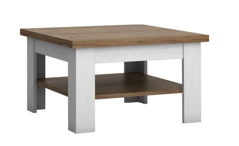 Table basse Segnas 06, couleur : blanc pin / brun chêne - 53 x 70 x 70 cm (h x l x p)