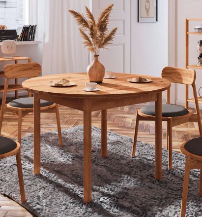 Table de salle à manger à ralonge Wellsford 53, bois de hêtre massif huilé - Dimensions : 100-140 x 100 cm (l x p)