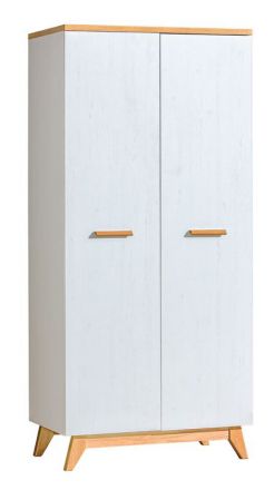 Armoire à portes battantes / armoire Panduros 01, couleur : blanc pin / brun chêne - Dimensions : 185 x 85 x 52 cm (H x L x P)